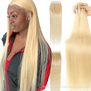 Wholesale 613 Cuticle Aligned Virgin Hair,Russian Blonde Virgin Human Hair Bundles With Closure Free Sample Human Hair Extension